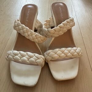 Sincerely Jules Braided Double-Strap Heeled Sandals in Cream